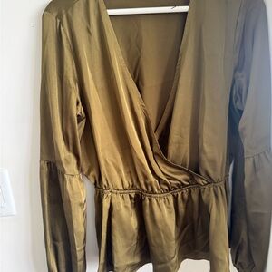 Guess Green Wrap Peplum Blouse